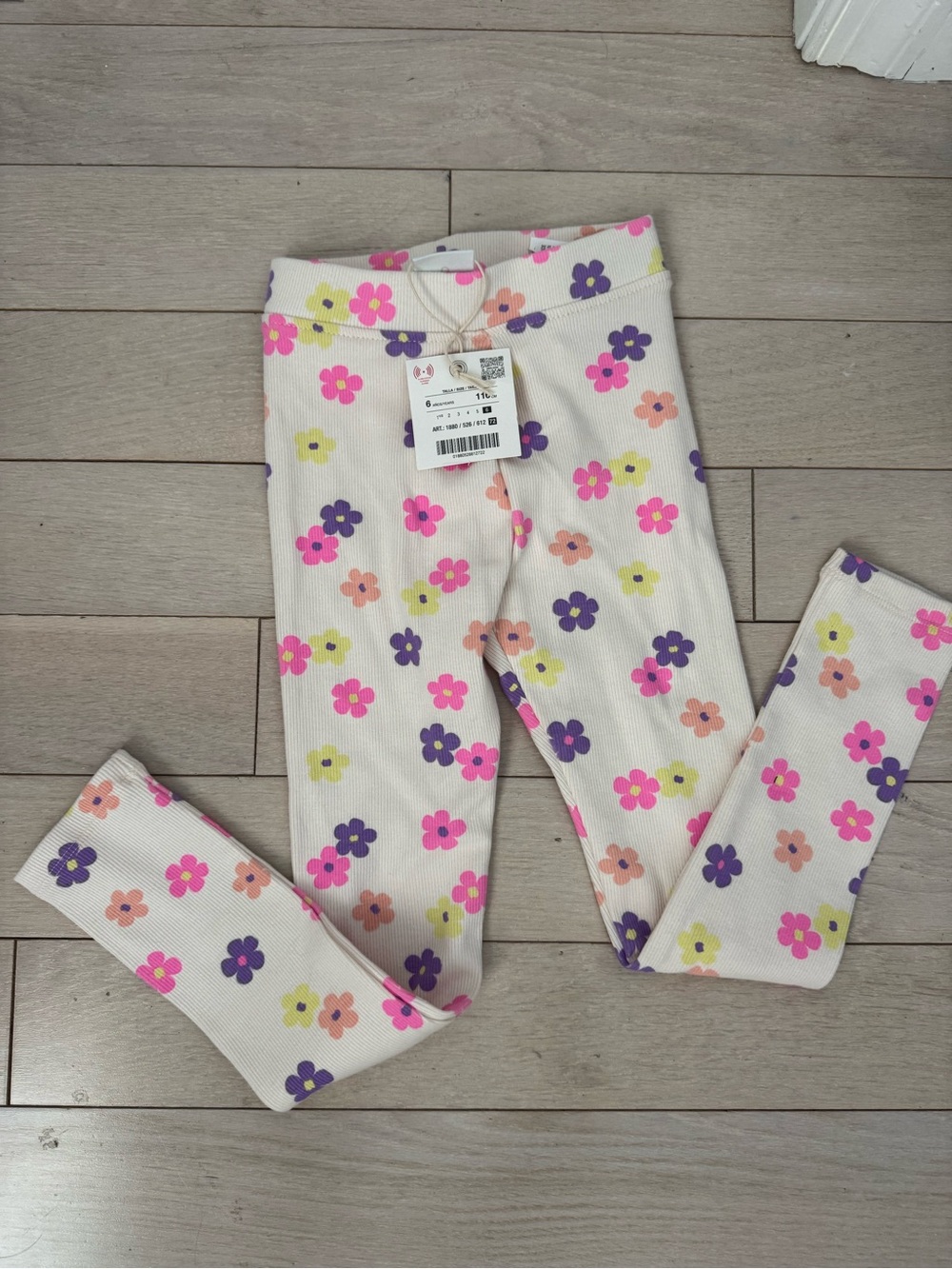 Zara White Leggings with Pink, Purple & Yellow Floral Print